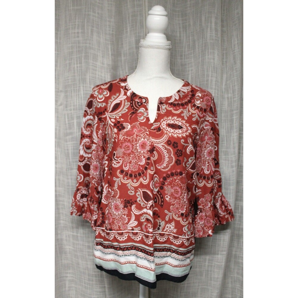 Ann Taylor Vintage  Boho/Indie rust floral peasant top ruffle sleeve M